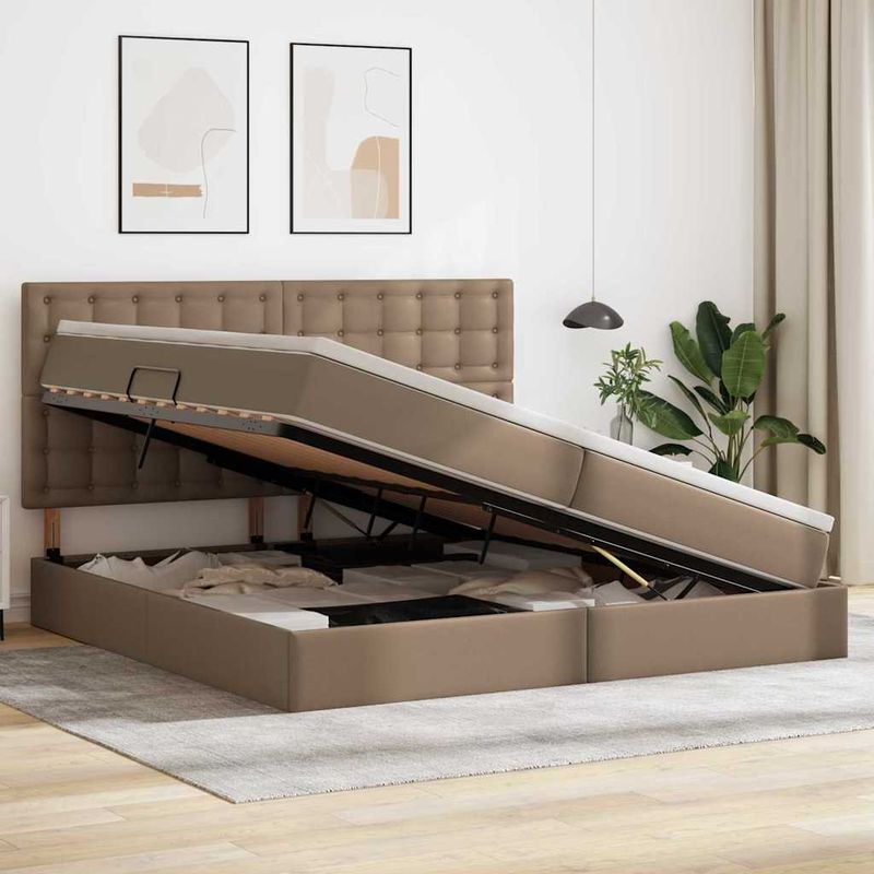 Casa si Gradina - Mobilier - Paturi si accesorii - Paturi - Pat cu lumini cu banda LED Cappuccino 200 x 200 cm PVC - Infinity.ro
