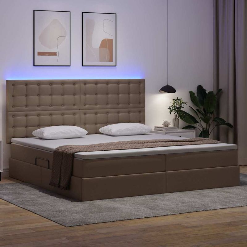 Casa si Gradina - Mobilier - Paturi si accesorii - Paturi - Pat cu lumini cu banda LED Cappuccino 200 x 200 cm PVC - Infinity.ro