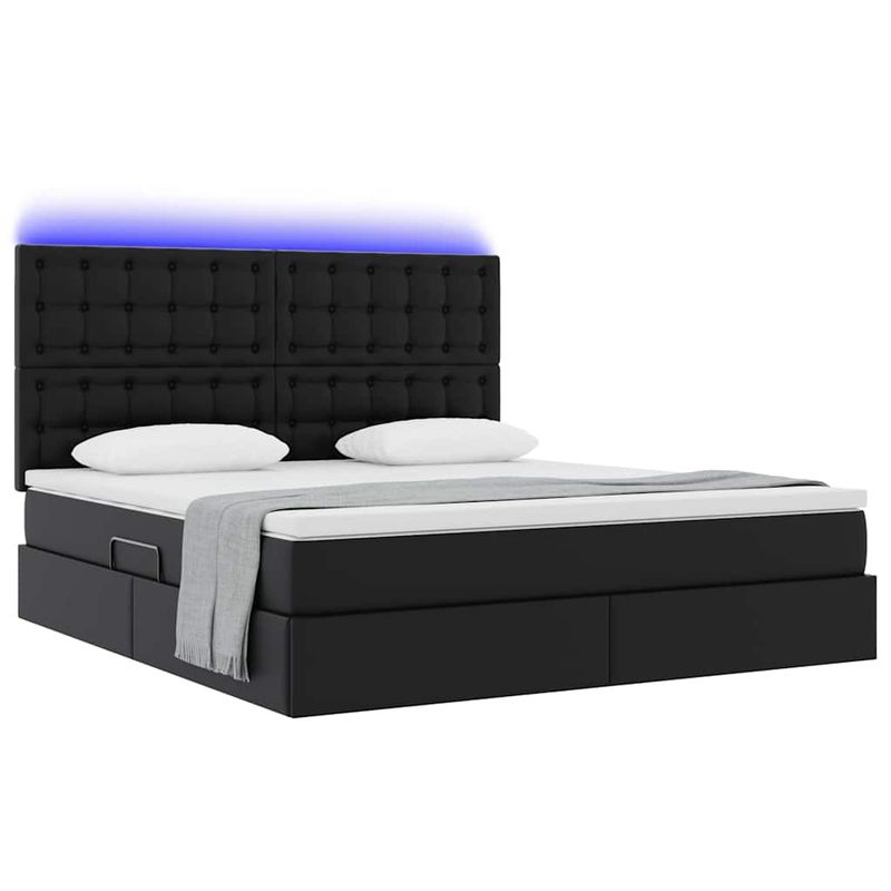Casa si Gradina - Mobilier - Paturi si accesorii - Paturi - Pat cu lumini cu banda LED cu headboard Negru 160 x 200 cm PVC - Infinity.ro