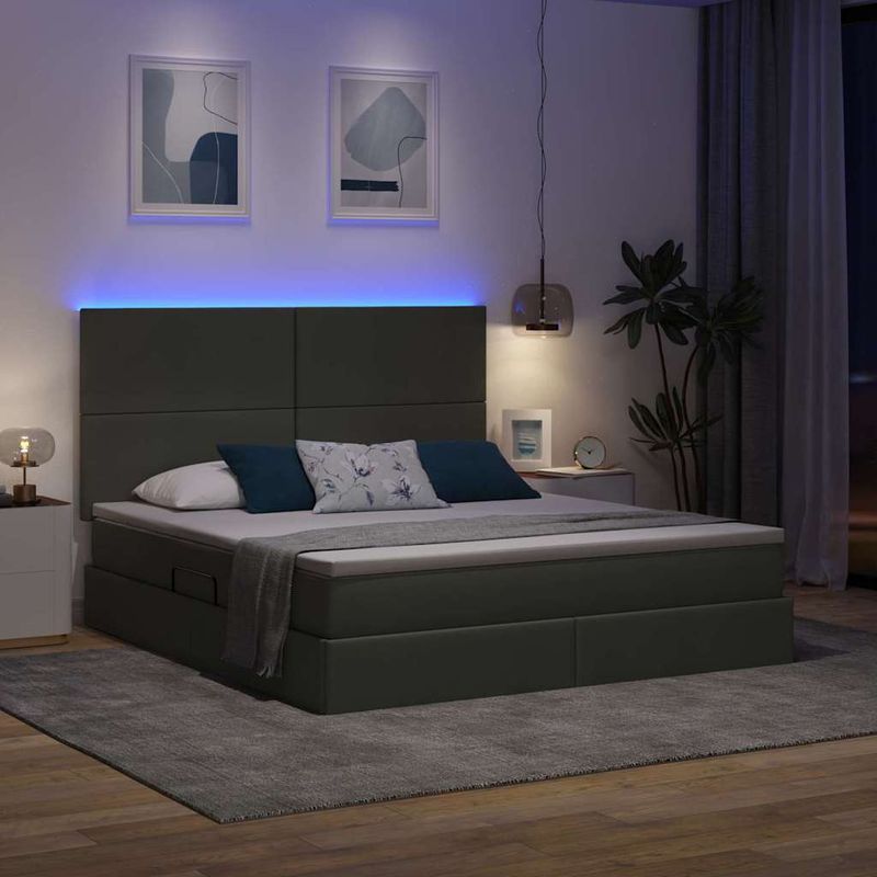 Casa si Gradina - Mobilier - Paturi si accesorii - Paturi - Pat cu lumini cu banda LED Gri inchis 180 x 200 cm tesatura - Infinity.ro