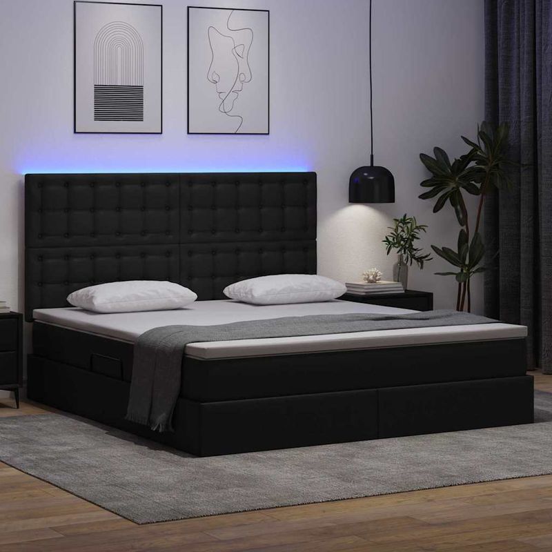 Casa si Gradina - Mobilier - Paturi si accesorii - Paturi - Pat cu lumini cu banda LED cu headboard Negru 160 x 200 cm PVC - Infinity.ro