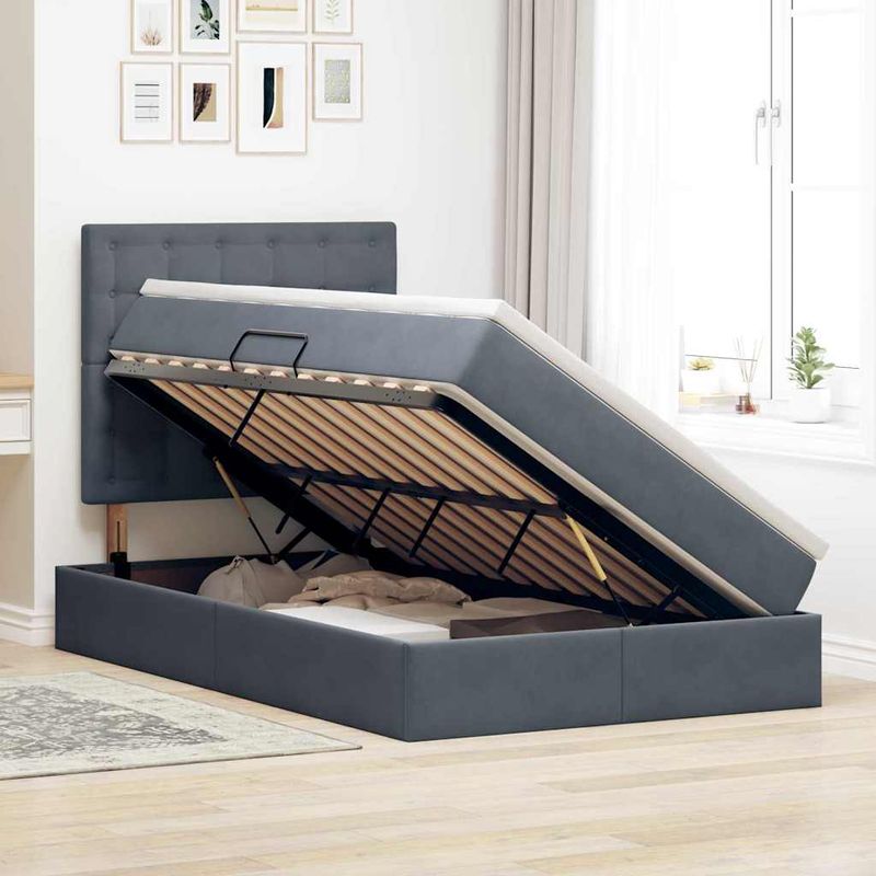 Casa si Gradina - Mobilier - Paturi si accesorii - Paturi - Pat cu lumini cu banda LED Gri inchis 120 x 200 cm Catifea - Infinity.ro