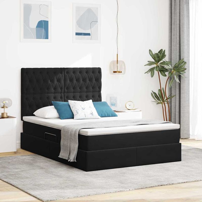 Casa si Gradina - Mobilier - Paturi si accesorii - Paturi - Pat cu lumini cu banda LED Negru 140 x 200 cm Catifea - Infinity.ro