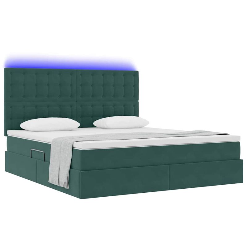 Casa si Gradina - Mobilier - Paturi si accesorii - Paturi - Pat cu lumini cu banda LED Verde inchis 180 x 200 cm Catifea - Infinity.ro