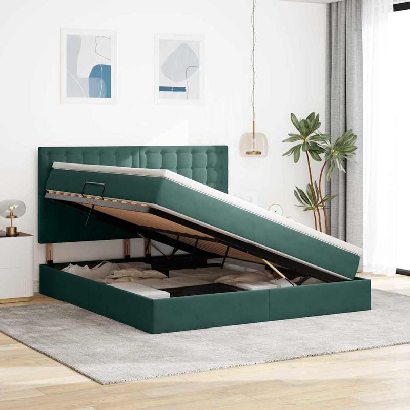 Casa si Gradina - Mobilier - Paturi si accesorii - Paturi - Pat cu lumini cu banda LED Verde inchis 180 x 200 cm Catifea - Infinity.ro