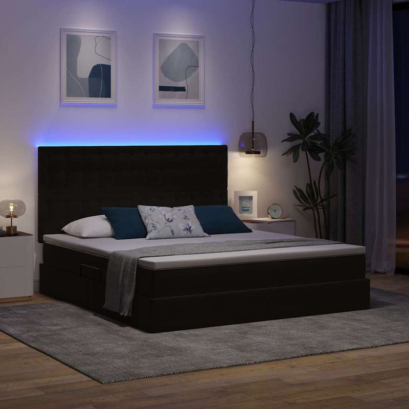 Casa si Gradina - Mobilier - Paturi si accesorii - Paturi - Pat cu lumini cu banda LED Negru 180 x 200 cm Catifea - Infinity.ro