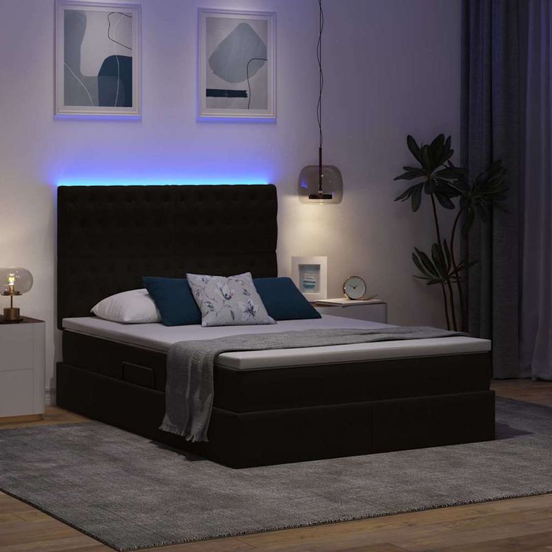Casa si Gradina - Mobilier - Paturi si accesorii - Paturi - Pat cu lumini cu banda LED Negru 140 x 200 cm Catifea - Infinity.ro