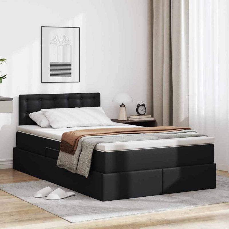 Casa si Gradina - Mobilier - Paturi si accesorii - Paturi - Pat cu lumini cu banda LED cu headboard Negru 120 x 200 cm PVC - Infinity.ro