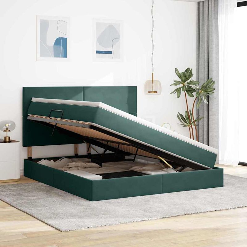 Casa si Gradina - Mobilier - Paturi si accesorii - Paturi - Pat cu lumini cu banda LED Verde inchis 160 x 200 cm Catifea - Infinity.ro