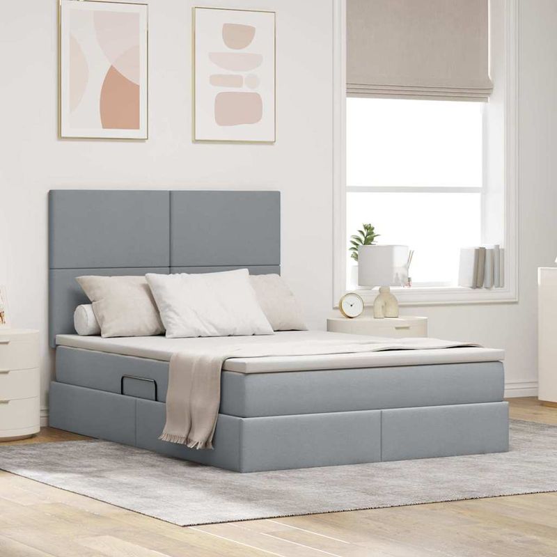 Casa si Gradina - Mobilier - Paturi si accesorii - Paturi - Pat cu lumini cu banda LED Gri deschis 140 x 190 cm tesatura - Infinity.ro