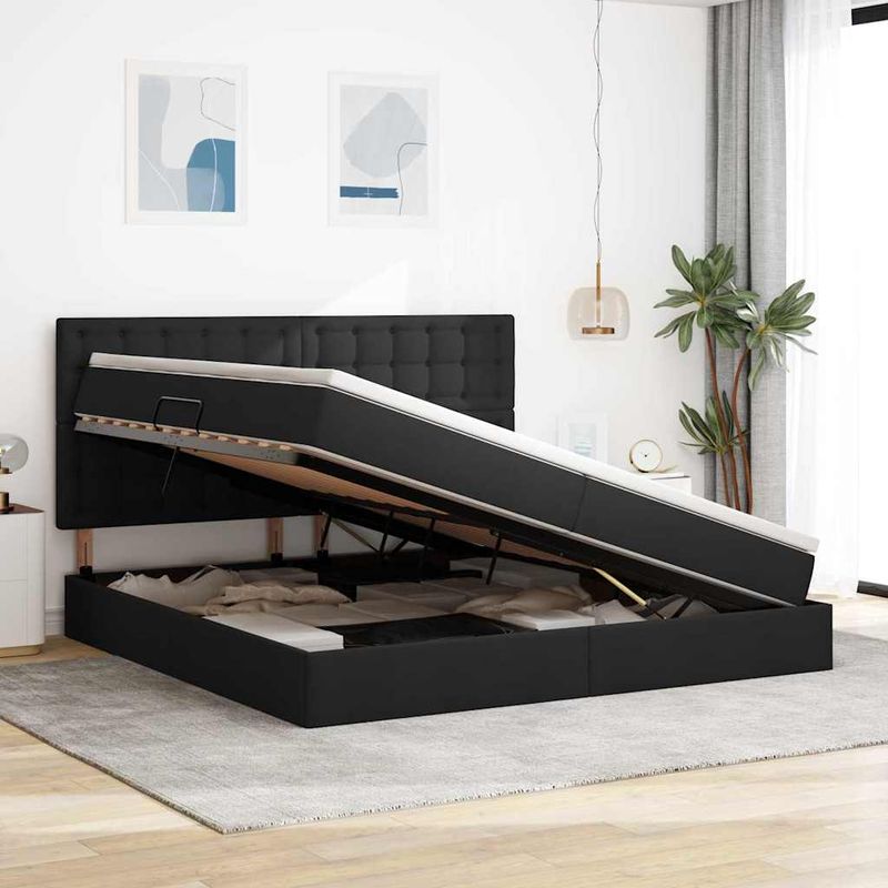 Casa si Gradina - Mobilier - Paturi si accesorii - Paturi - Pat cu lumini cu banda LED Negru 200 x 200 cm tesatura - Infinity.ro