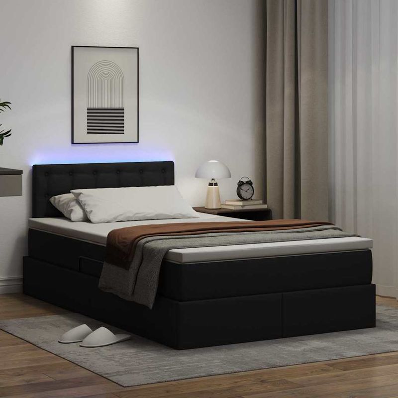 Casa si Gradina - Mobilier - Paturi si accesorii - Paturi - Pat cu lumini cu banda LED cu headboard Negru 120 x 200 cm PVC - Infinity.ro