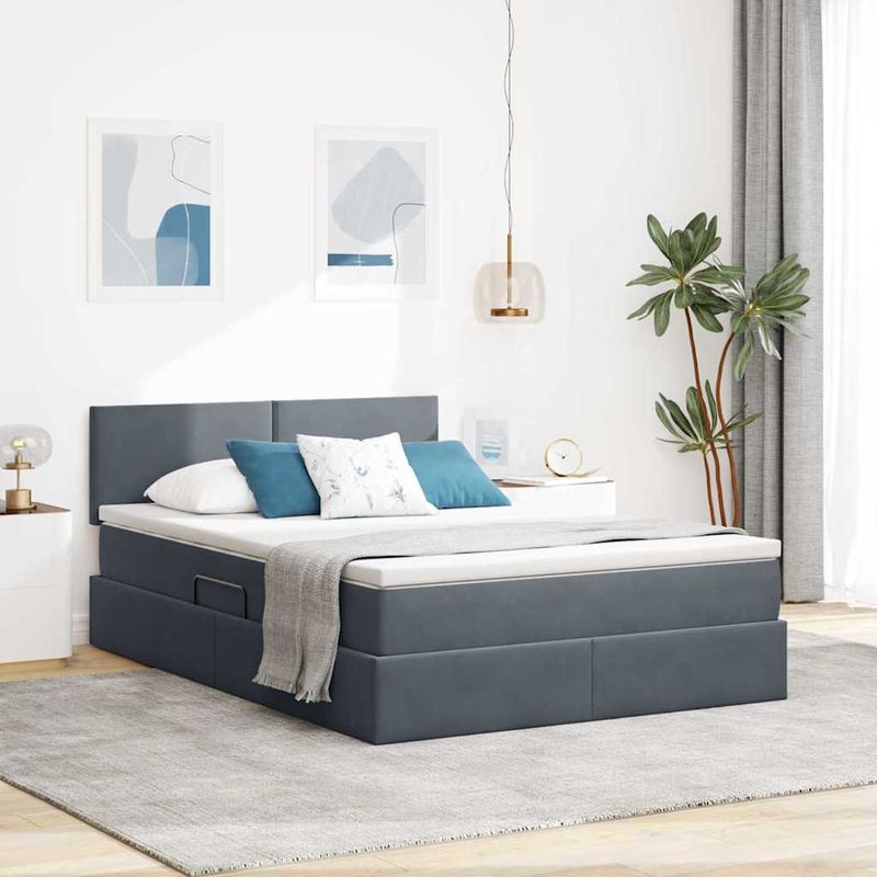 Casa si Gradina - Mobilier - Paturi si accesorii - Paturi - Pat cu lumini cu banda LED Gri inchis 140 x 190 cm Catifea - Infinity.ro