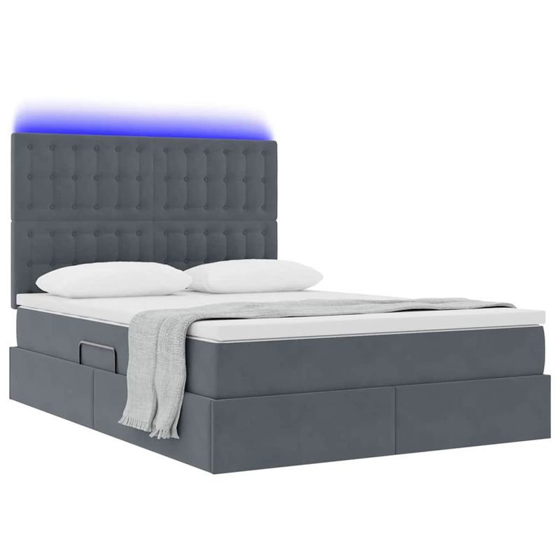 Casa si Gradina - Mobilier - Paturi si accesorii - Paturi - Pat cu lumini cu banda LED Gri inchis 140 x 200 cm Catifea - Infinity.ro