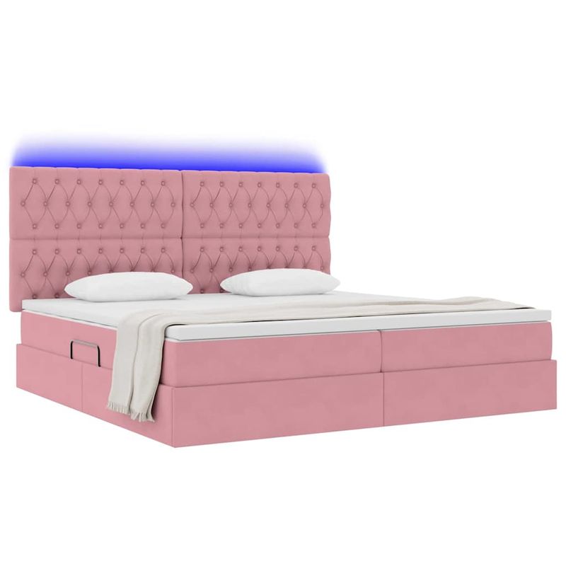 Casa si Gradina - Mobilier - Paturi si accesorii - Paturi - Pat cu lumini cu banda LED Roz 200 x 200 cm Catifea - Infinity.ro