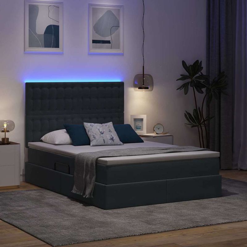 Casa si Gradina - Mobilier - Paturi si accesorii - Paturi - Pat cu lumini cu banda LED Gri inchis 140 x 200 cm Catifea - Infinity.ro