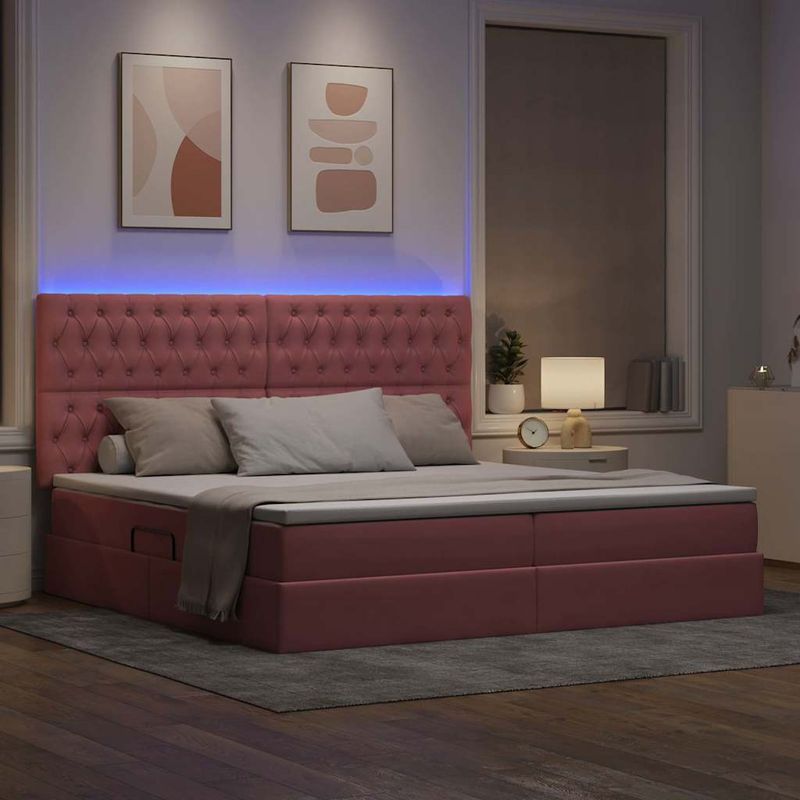 Casa si Gradina - Mobilier - Paturi si accesorii - Paturi - Pat cu lumini cu banda LED Roz 200 x 200 cm Catifea - Infinity.ro