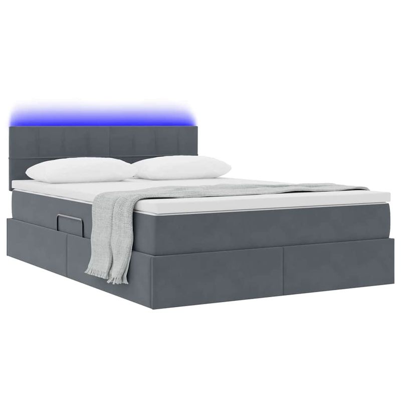 Casa si Gradina - Mobilier - Paturi si accesorii - Paturi - Pat cu lumini cu banda LED Gri inchis 140 x 200 cm Catifea - Infinity.ro