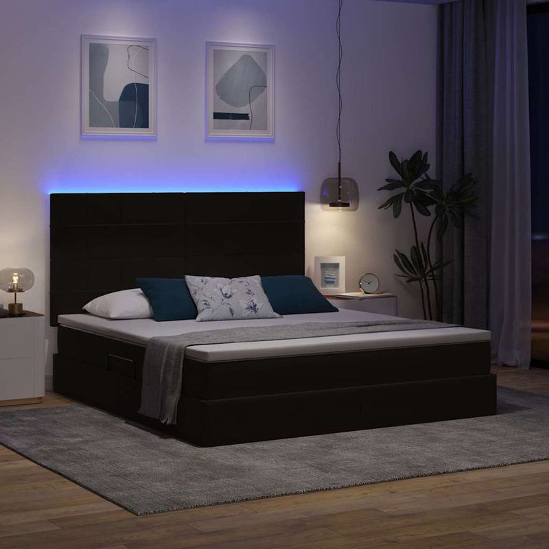 Casa si Gradina - Mobilier - Paturi si accesorii - Paturi - Pat cu lumini cu banda LED Negru 160 x 200 cm Catifea - Infinity.ro
