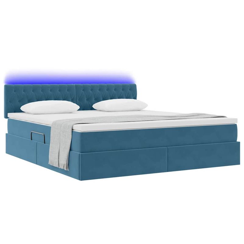 Casa si Gradina - Mobilier - Paturi si accesorii - Paturi - Pat cu lumini cu banda LED Albastru inchis 160 x 200 cm Catifea - Infinity.ro