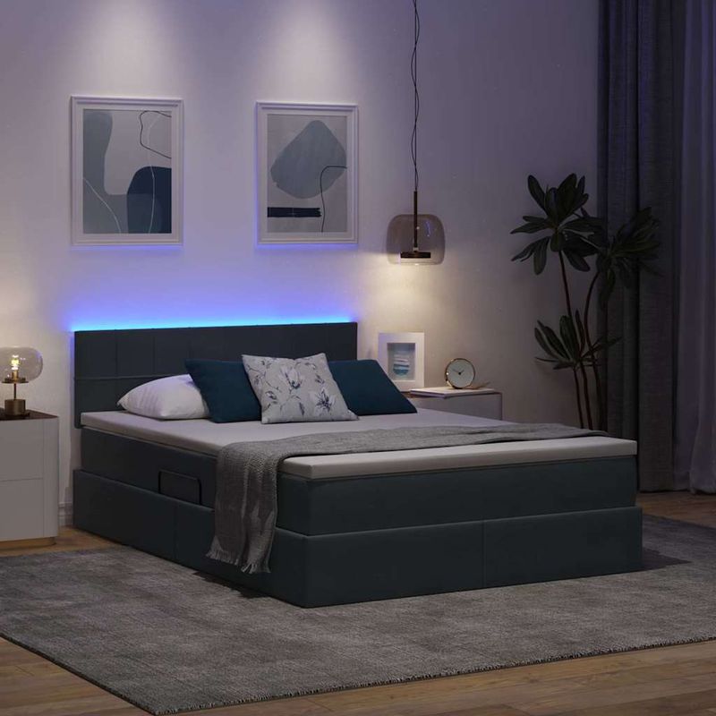 Casa si Gradina - Mobilier - Paturi si accesorii - Paturi - Pat cu lumini cu banda LED Gri inchis 140 x 200 cm Catifea - Infinity.ro