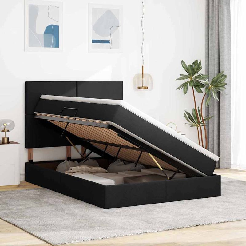 Casa si Gradina - Mobilier - Paturi si accesorii - Paturi - Pat cu lumini cu banda LED Negru 140 x 200 cm tesatura - Infinity.ro