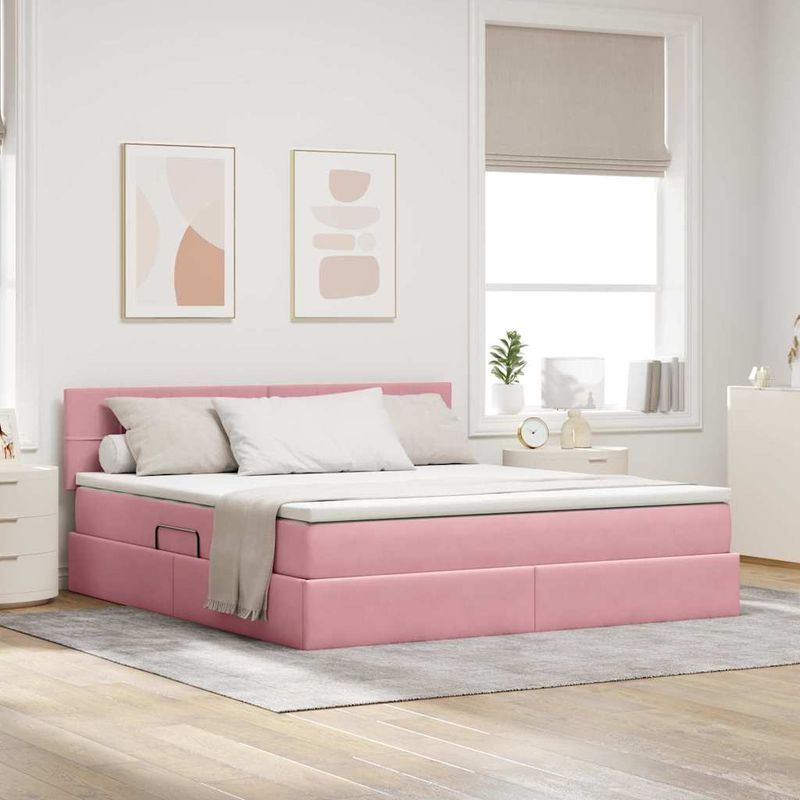 Casa si Gradina - Mobilier - Paturi si accesorii - Paturi - Pat cu lumini cu banda LED Roz 160 x 200 cm Catifea - Infinity.ro