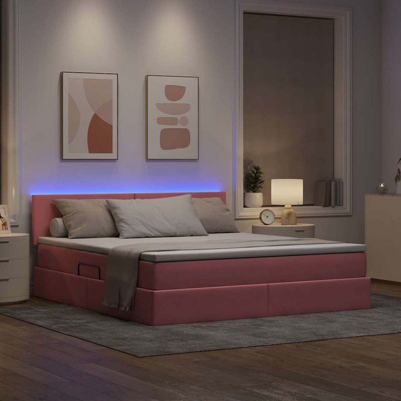 Casa si Gradina - Mobilier - Paturi si accesorii - Paturi - Pat cu lumini cu banda LED Roz 160 x 200 cm Catifea - Infinity.ro