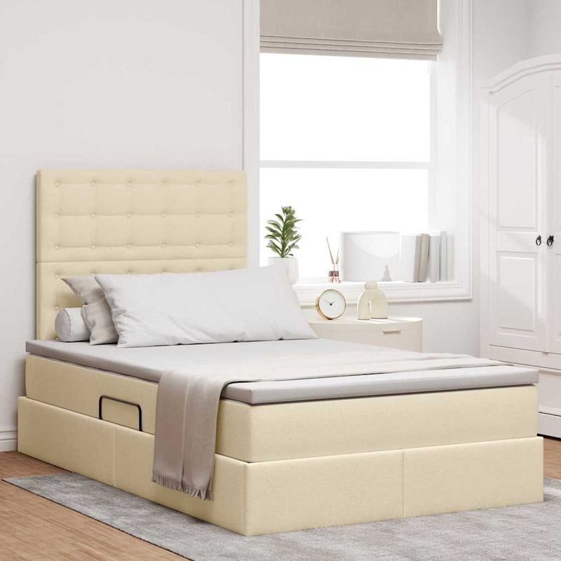 Casa si Gradina - Mobilier - Paturi si accesorii - Paturi - Pat cu lumini cu banda LED Creme 120 x 200 cm tesatura - Infinity.ro