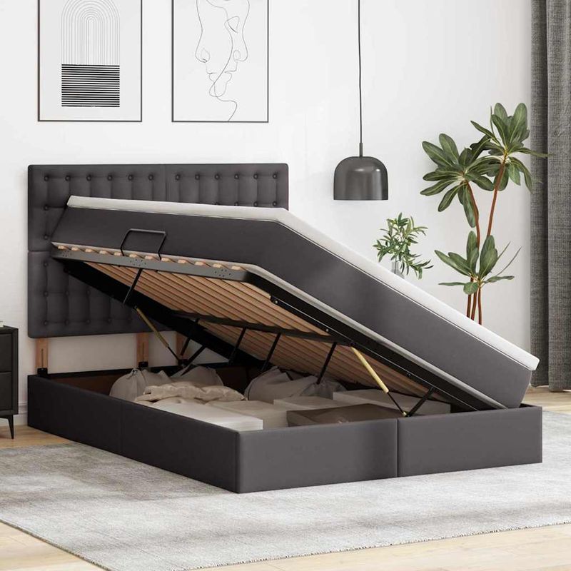 Casa si Gradina - Mobilier - Paturi si accesorii - Paturi - Pat cu lumini cu banda LED cu headboard Gri 140 x 200 cm PVC - Infinity.ro