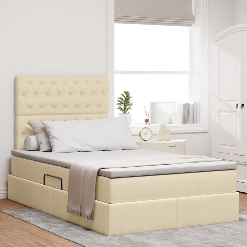 Casa si Gradina - Mobilier - Paturi si accesorii - Paturi - Pat cu lumini cu banda LED Creme 120 x 200 cm tesatura - Infinity.ro