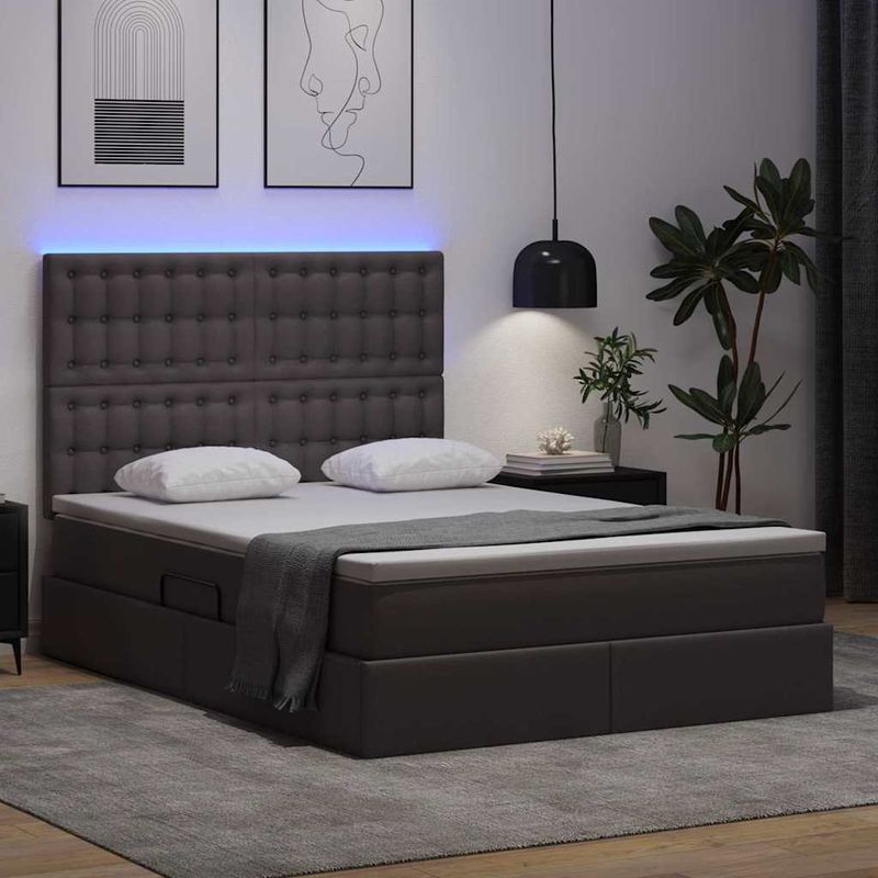 Casa si Gradina - Mobilier - Paturi si accesorii - Paturi - Pat cu lumini cu banda LED cu headboard Gri 140 x 200 cm PVC - Infinity.ro