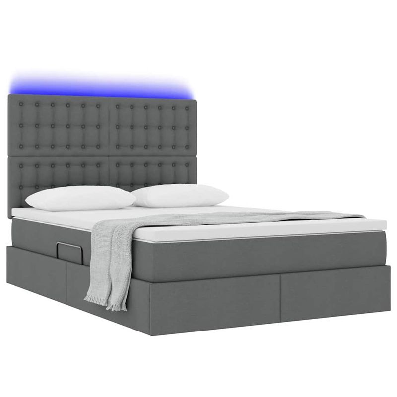 Casa si Gradina - Mobilier - Paturi si accesorii - Paturi - Pat cu lumini cu banda LED Gri inchis 140 x 200 cm tesatura - Infinity.ro