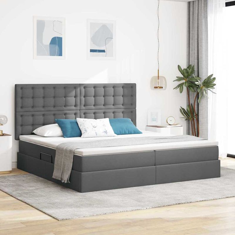 Casa si Gradina - Mobilier - Paturi si accesorii - Paturi - Pat cu lumini cu banda LED Gri inchis 200 x 200 cm tesatura - Infinity.ro