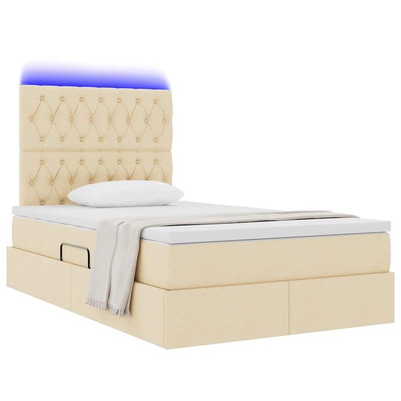 Casa si Gradina - Mobilier - Paturi si accesorii - Paturi - Pat cu lumini cu banda LED Creme 120 x 200 cm tesatura - Infinity.ro
