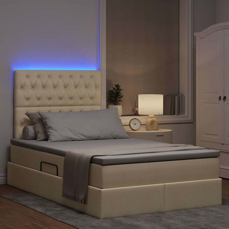 Casa si Gradina - Mobilier - Paturi si accesorii - Paturi - Pat cu lumini cu banda LED Creme 120 x 200 cm tesatura - Infinity.ro