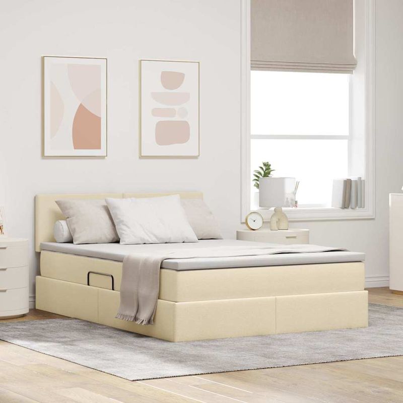 Casa si Gradina - Mobilier - Paturi si accesorii - Paturi - Pat cu lumini cu banda LED Creme 140 x 190 cm tesatura - Infinity.ro