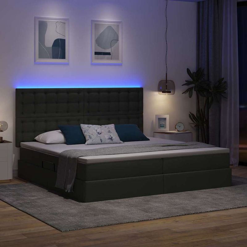 Casa si Gradina - Mobilier - Paturi si accesorii - Paturi - Pat cu lumini cu banda LED Gri inchis 200 x 200 cm tesatura - Infinity.ro