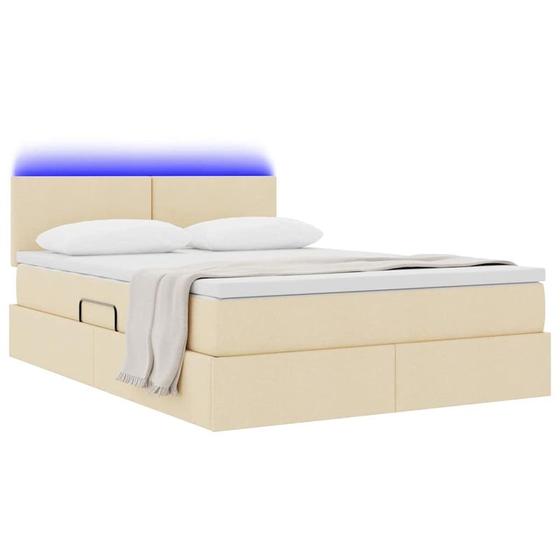 Casa si Gradina - Mobilier - Paturi si accesorii - Paturi - Pat cu lumini cu banda LED Creme 140 x 190 cm tesatura - Infinity.ro