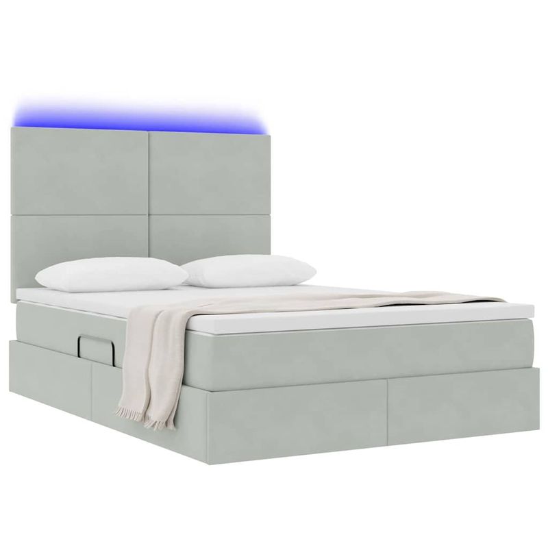 Casa si Gradina - Mobilier - Paturi si accesorii - Paturi - Pat cu lumini cu banda LED Gri deschis 140 x 190 cm Catifea - Infinity.ro