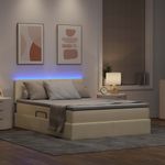 Casa si Gradina - Mobilier - Paturi si accesorii - Paturi - Pat cu lumini cu banda LED Creme 140 x 190 cm tesatura - Infinity.ro