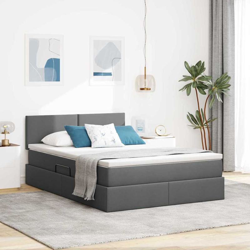 Casa si Gradina - Mobilier - Paturi si accesorii - Paturi - Pat cu lumini cu banda LED Gri inchis 140 x 190 cm tesatura - Infinity.ro