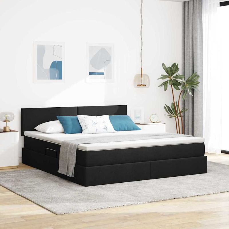 Casa si Gradina - Mobilier - Paturi si accesorii - Paturi - Pat cu lumini cu banda LED Negru 160 x 200 cm tesatura - Infinity.ro