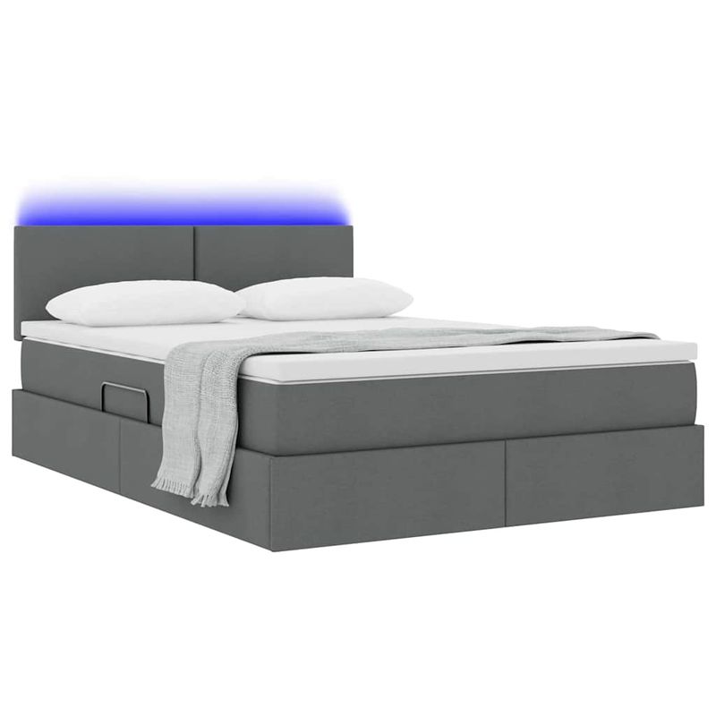 Casa si Gradina - Mobilier - Paturi si accesorii - Paturi - Pat cu lumini cu banda LED Gri inchis 140 x 190 cm tesatura - Infinity.ro