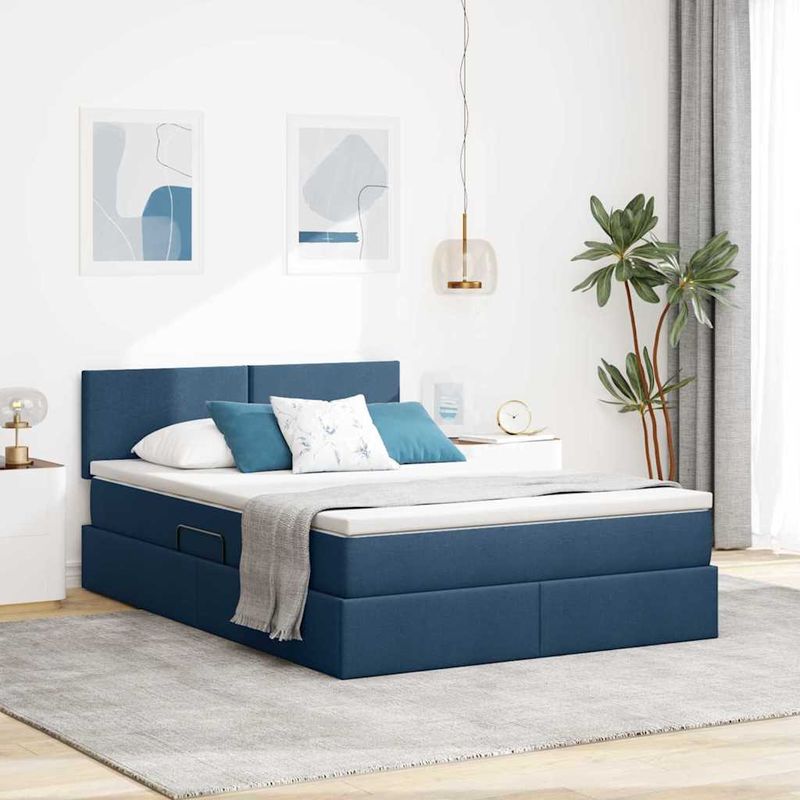 Casa si Gradina - Mobilier - Paturi si accesorii - Paturi - Pat cu lumini cu banda LED albastru 140 x 190 cm tesatura - Infinity.ro