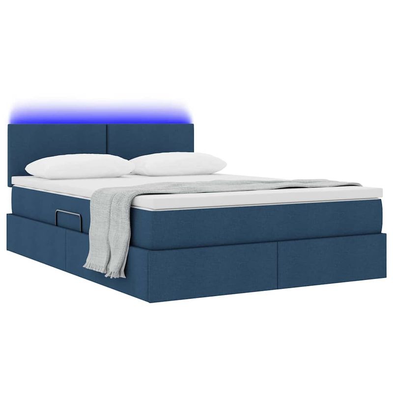 Casa si Gradina - Mobilier - Paturi si accesorii - Paturi - Pat cu lumini cu banda LED albastru 140 x 190 cm tesatura - Infinity.ro