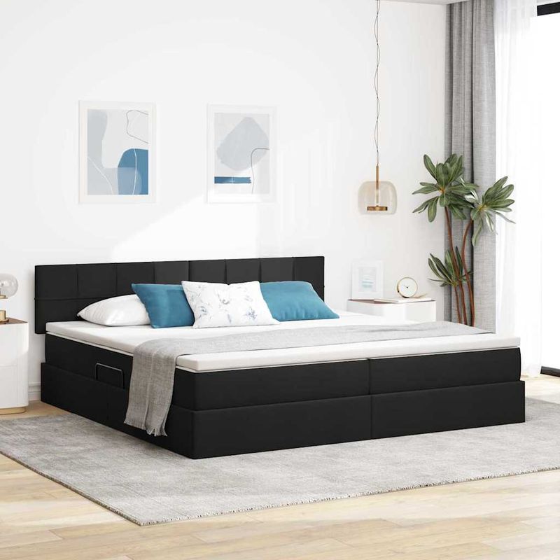 Casa si Gradina - Mobilier - Paturi si accesorii - Paturi - Pat cu lumini cu banda LED Negru 200 x 200 cm tesatura - Infinity.ro