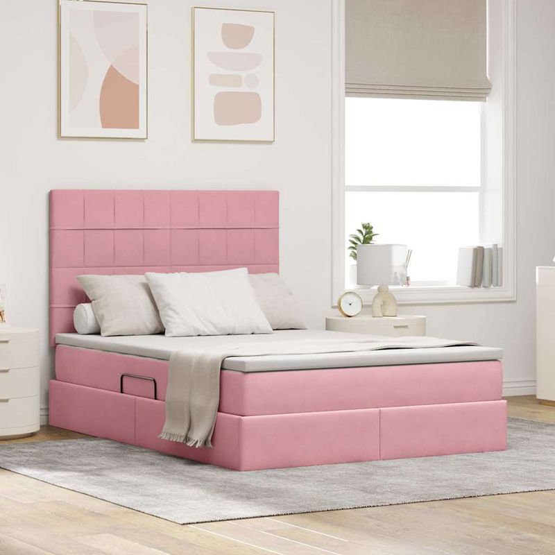 Casa si Gradina - Mobilier - Paturi si accesorii - Paturi - Pat cu lumini cu banda LED Roz 140 x 190 cm Catifea - Infinity.ro