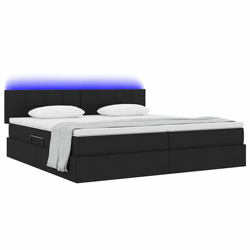 Casa si Gradina - Mobilier - Paturi si accesorii - Paturi - Pat cu lumini cu banda LED Negru 200 x 200 cm tesatura - Infinity.ro
