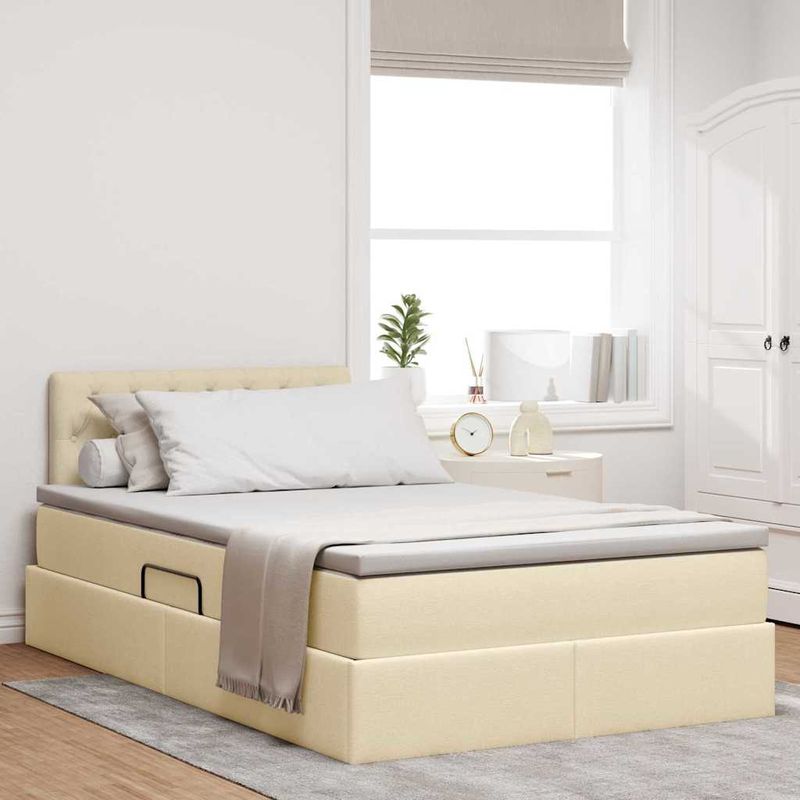 Casa si Gradina - Mobilier - Paturi si accesorii - Paturi - Pat cu lumini cu banda LED Creme 120 x 200 cm tesatura - Infinity.ro